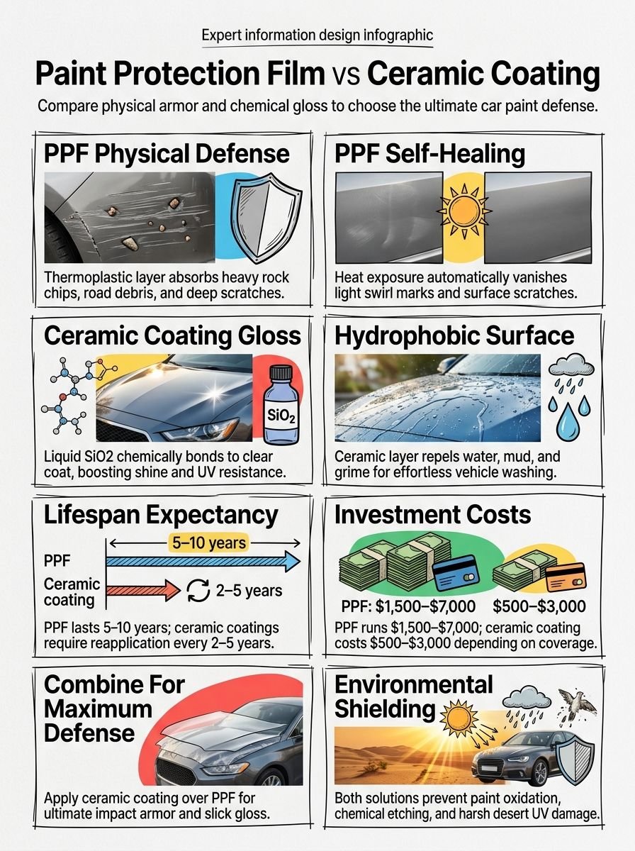 Paint Protection Film (PPF) vs Ceramic Coating: What's the Difference? Paint Protection Film (PPF) vs Ceramic Coating: What's the Difference?