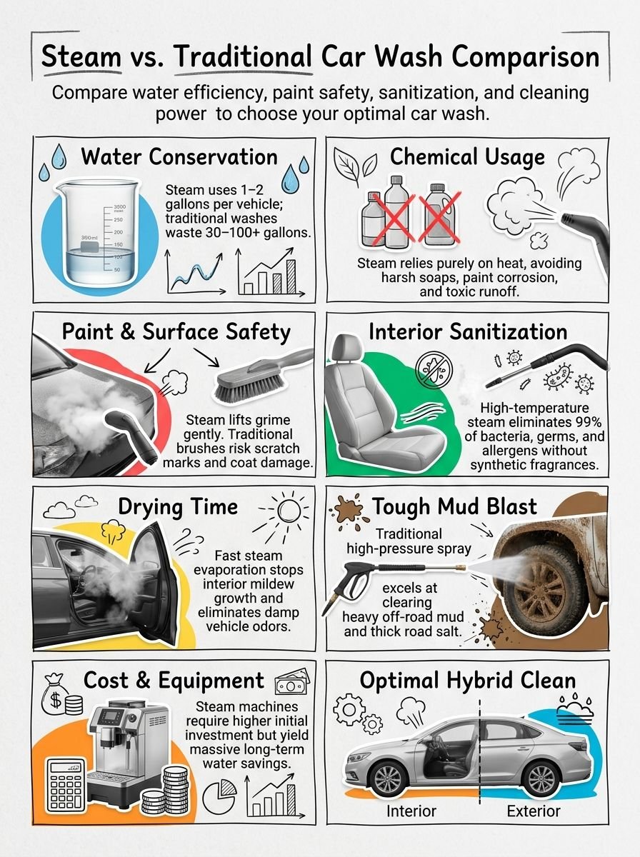 Steam Car Wash vs Traditional Car Wash: Pros and Cons Steam Car Wash vs Traditional Car Wash: Pros and Cons